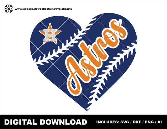 Houston Astros heart baseball logo, clipart SVG PNG DXF instant download