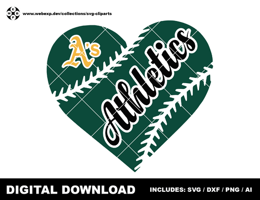 Athletics heart baseball logo, clipart SVG PNG DXF instant download