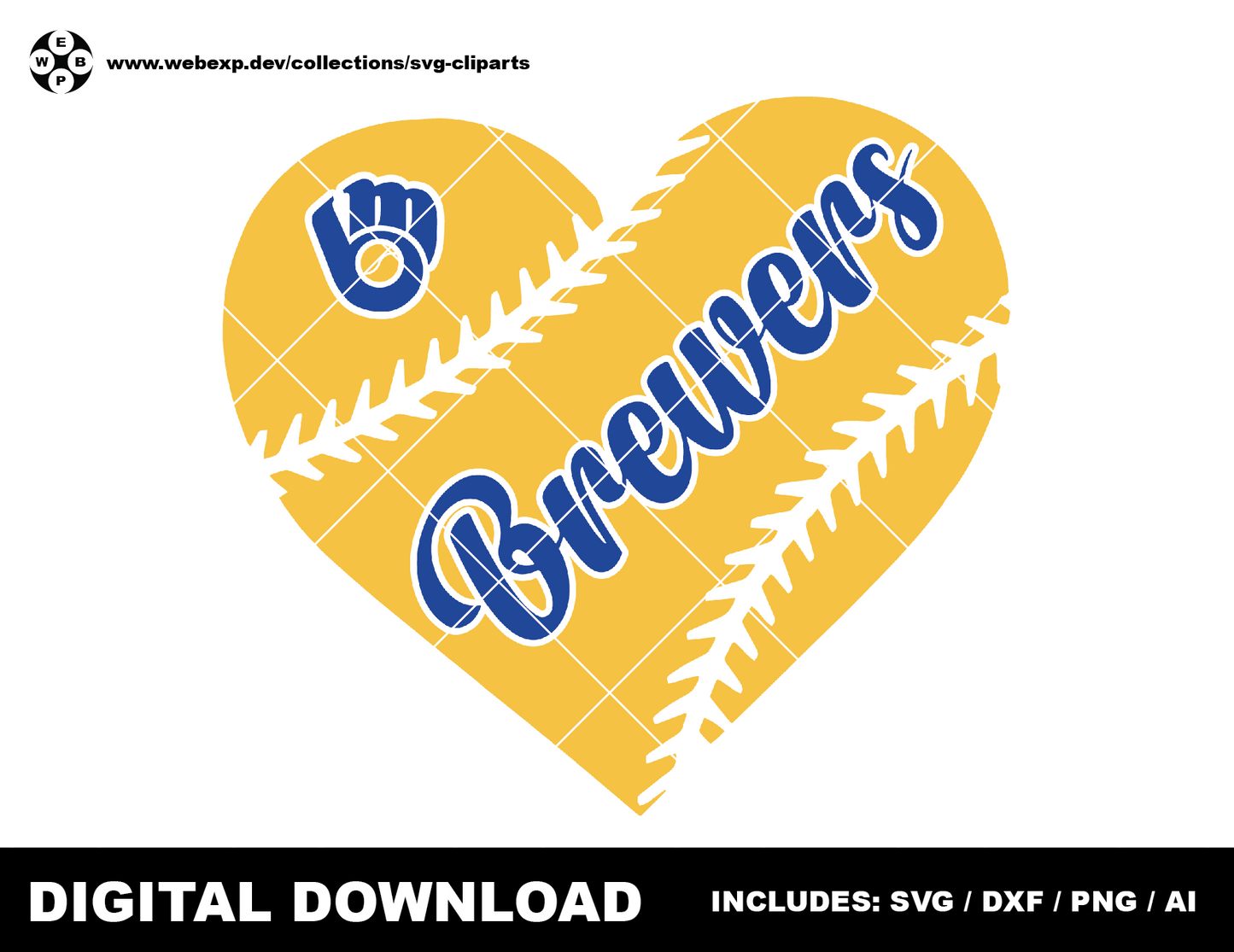 Brewers heart baseball logo, clipart SVG PNG DXF instant download