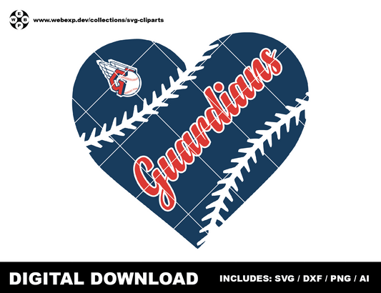 Guardians heart baseball logo, clipart SVG PNG DXF instant download