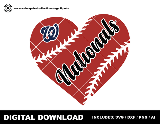 Nationals heart baseball logo, clipart SVG PNG DXF instant download