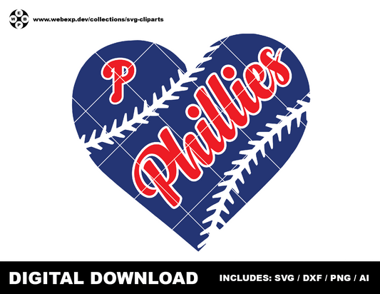 Phillies heart baseball logo, clipart SVG PNG DXF instant download