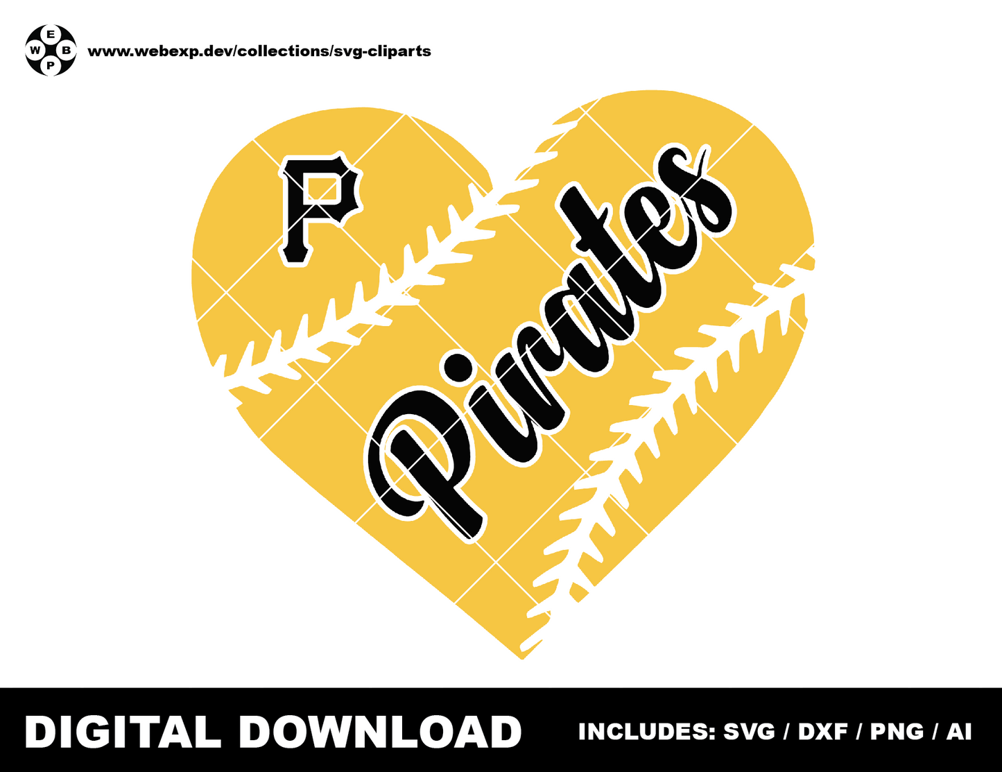 Pirates heart baseball logo, clipart SVG PNG DXF instant download