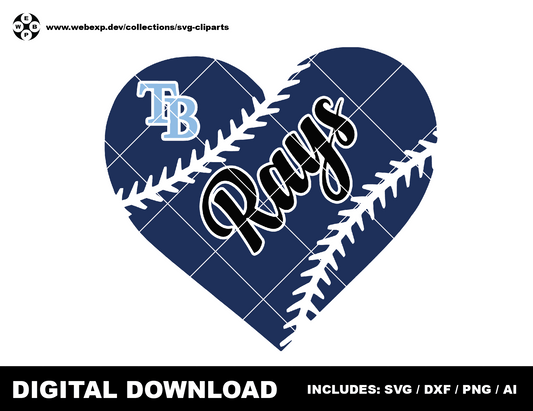 Rays heart baseball logo, clipart SVG PNG DXF instant download