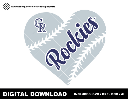 Rockies heart baseball logo, clipart SVG PNG DXF instant download