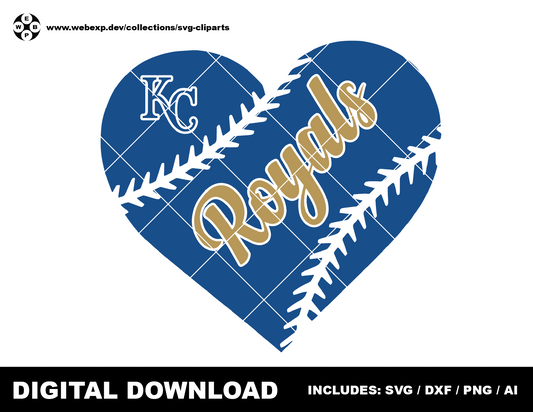 Royals heart baseball logo, clipart SVG PNG DXF instant download