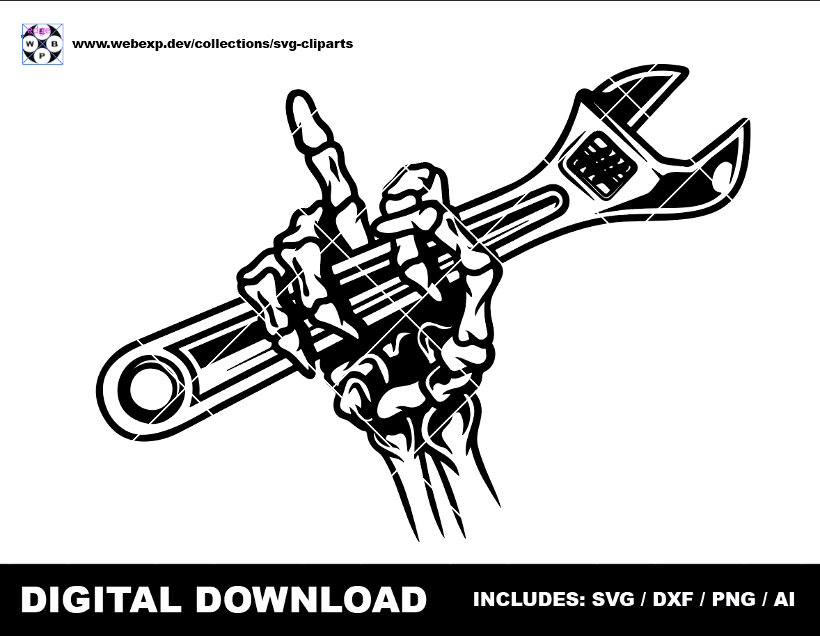 Mechanic Skeleton Hand with Wrench Vector