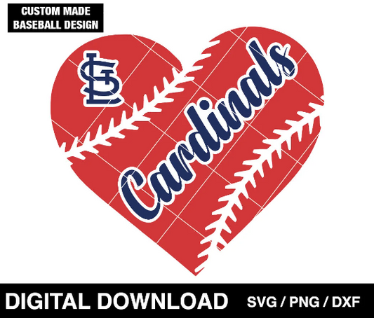 ST Louis Heart baseball logo, Cardinals Logo badge, clipart SVG PNG DXF instant download