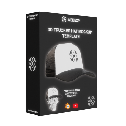 3D Skull w/ Trucker Hat Mockup Template